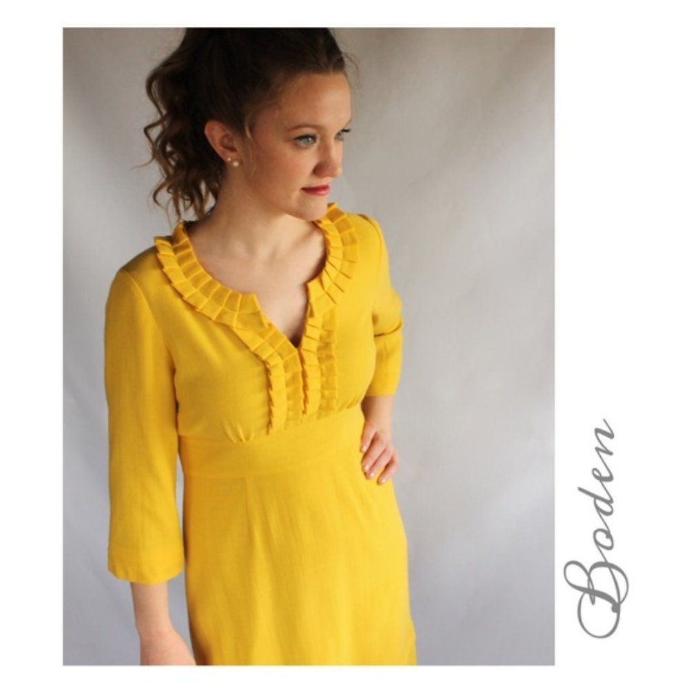 Boden Sunflower Yellow Ruffle Collar Wool Dress